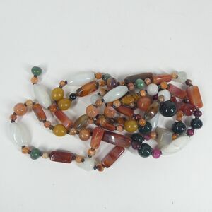 Multicolored Agate Necklace 67" Long Knotted Semi Precious Stone Beaded Vintage